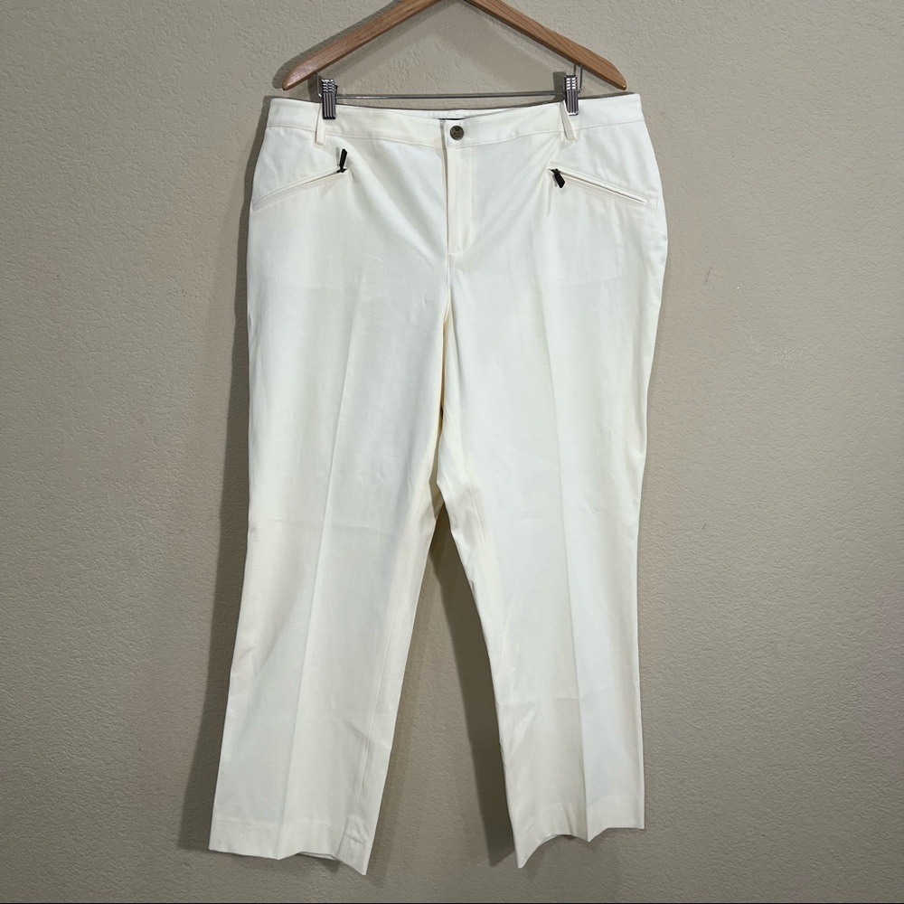 Ralph Lauren Ivory Flat Front Classic Straight Leg  Pants Womens Sz 16W Office